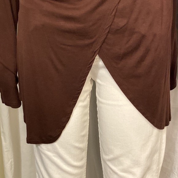 Patrizia Luca Blouse Asymmetrical Draped Cowl Neck Brown Zip detail size XL - Picture 12 of 17